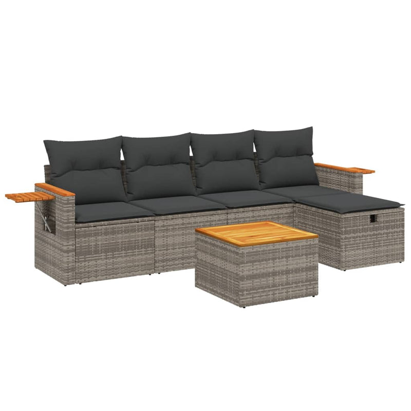 6 Piece Garden Sofa Set with Cushions Grey Poly Rattan