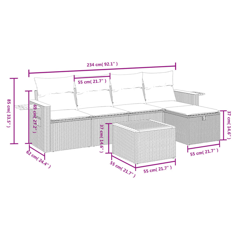 6 Piece Garden Sofa Set with Cushions Grey Poly Rattan