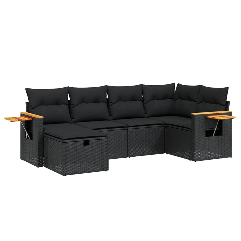 6 Piece Garden Sofa Set with Cushions Black Poly Rattan