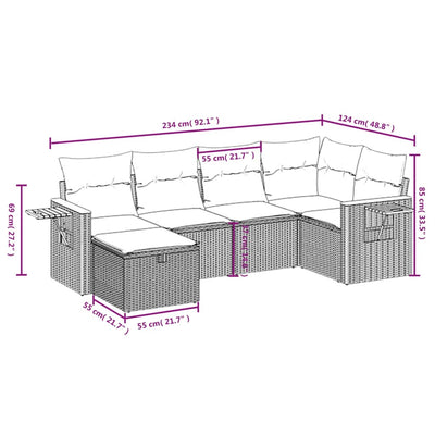 6 Piece Garden Sofa Set with Cushions Black Poly Rattan