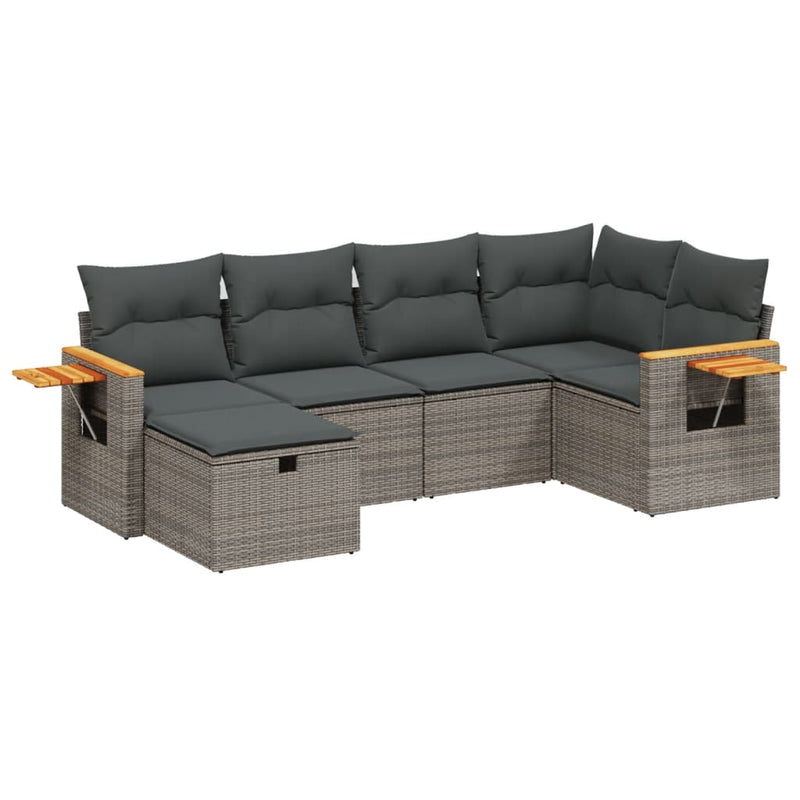 6 Piece Garden Sofa Set with Cushions Grey Poly Rattan