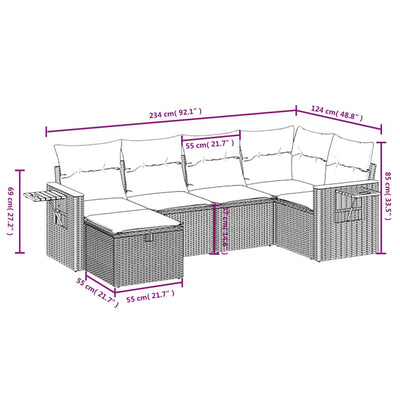 6 Piece Garden Sofa Set with Cushions Grey Poly Rattan