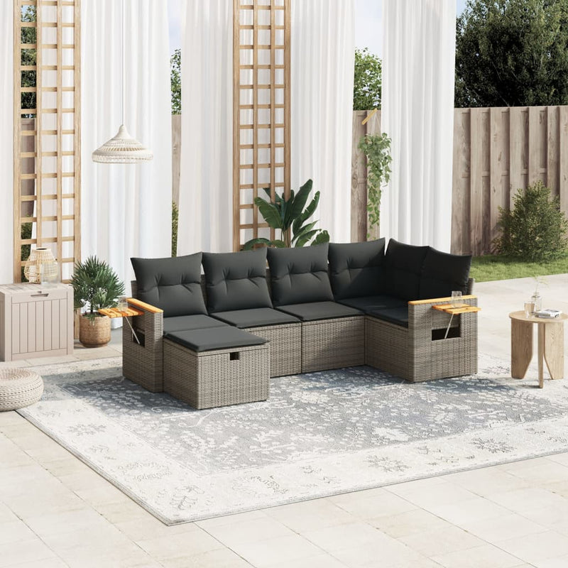 6 Piece Garden Sofa Set with Cushions Grey Poly Rattan