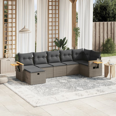 7 Piece Garden Sofa Set with Cushions Grey Poly Rattan