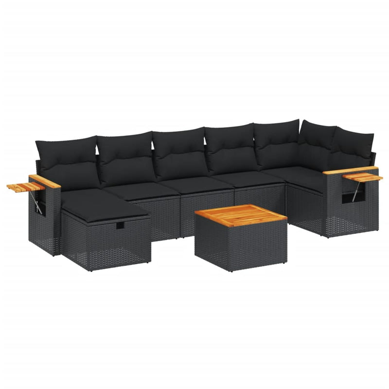 8 Piece Garden Sofa Set with Cushions Black Poly Rattan