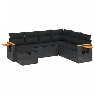 7 Piece Garden Sofa Set with Cushions Black Poly Rattan