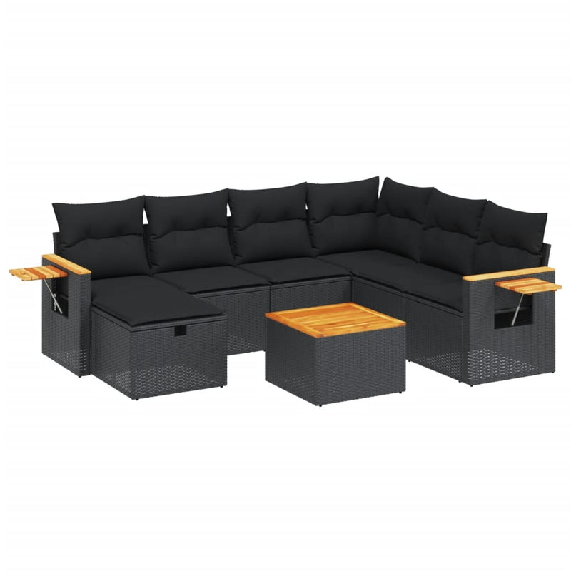 8 Piece Garden Sofa Set with Cushions Black Poly Rattan