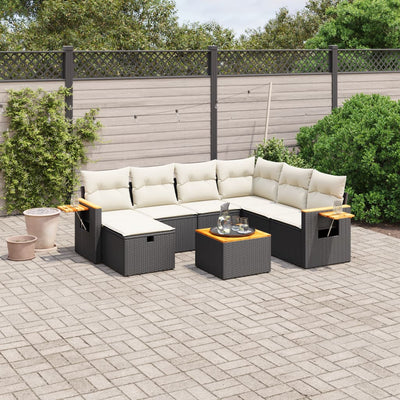 8 Piece Garden Sofa Set with Cushions Black Poly Rattan