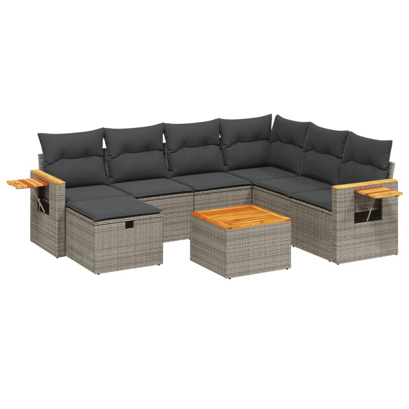 8 Piece Garden Sofa Set with Cushions Grey Poly Rattan