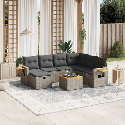 8 Piece Garden Sofa Set with Cushions Grey Poly Rattan