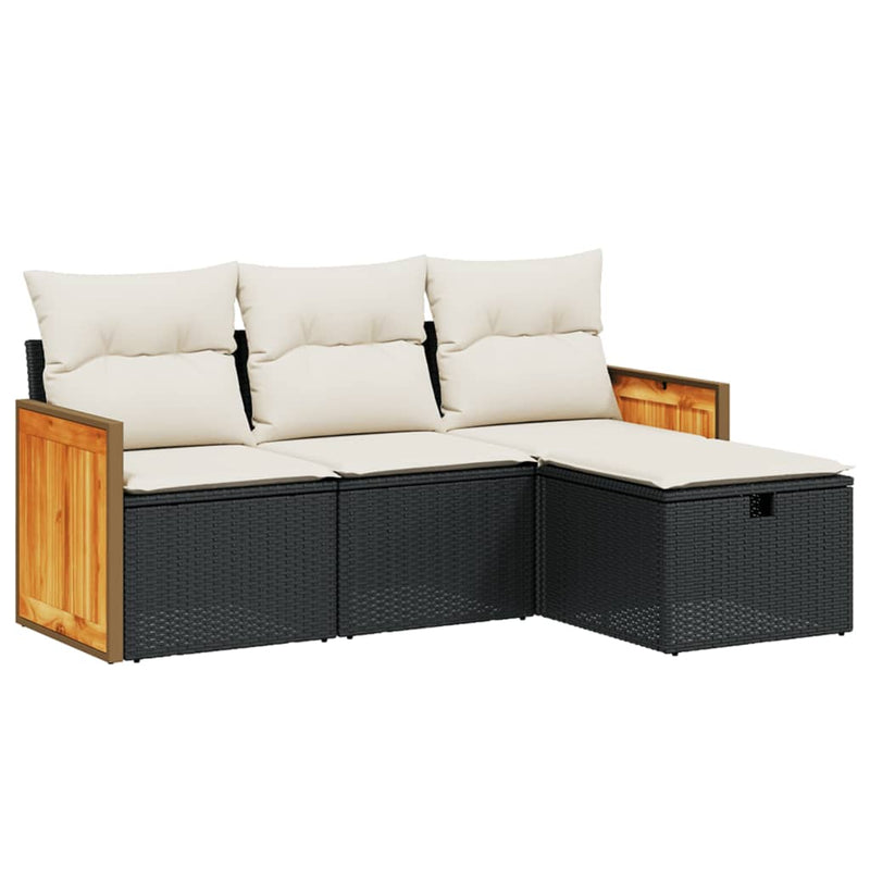 4 Piece Garden Sofa Set with Cushions Black Poly Rattan