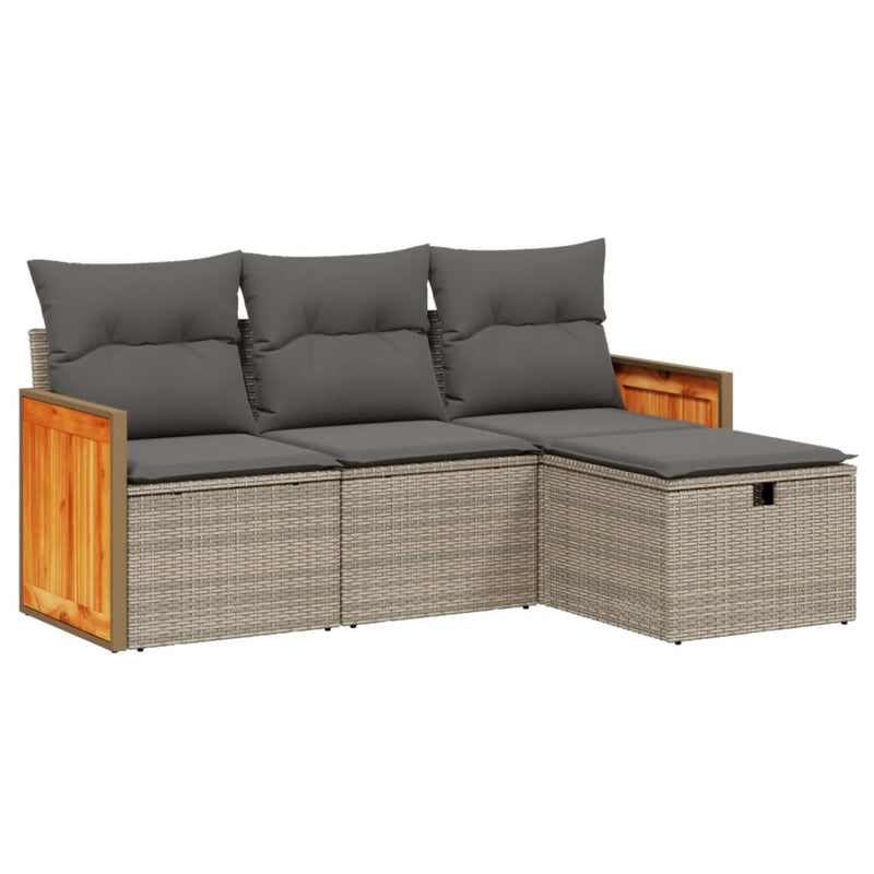 4 Piece Garden Sofa Set with Cushions Grey Poly Rattan