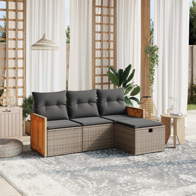 4 Piece Garden Sofa Set with Cushions Grey Poly Rattan