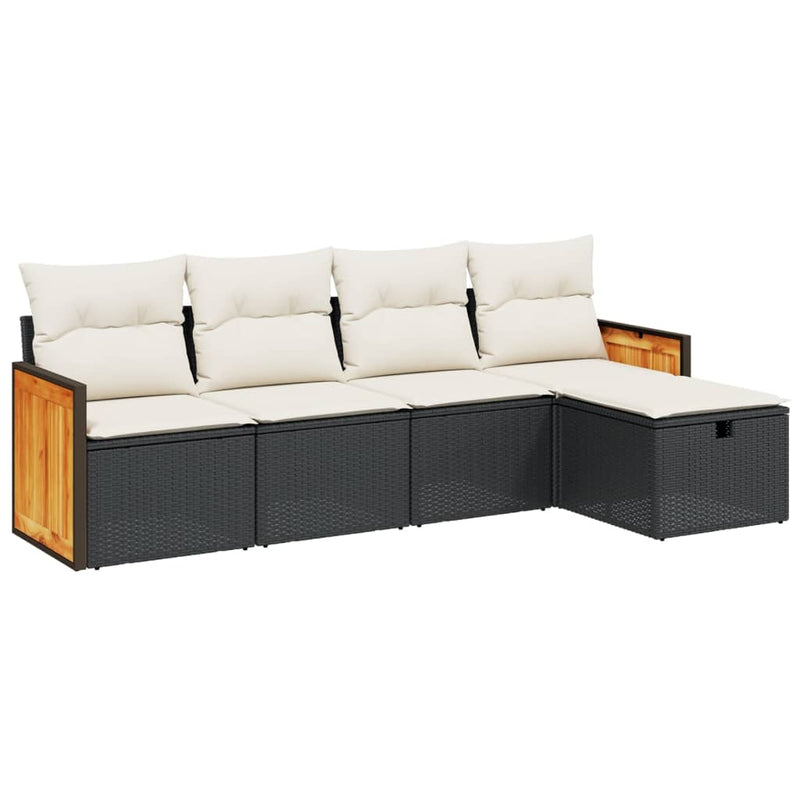 5 Piece Garden Sofa Set with Cushions Black Poly Rattan