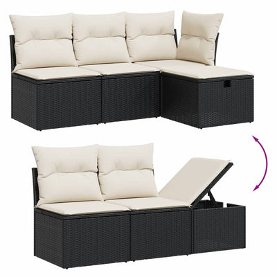 5 Piece Garden Sofa Set with Cushions Black Poly Rattan