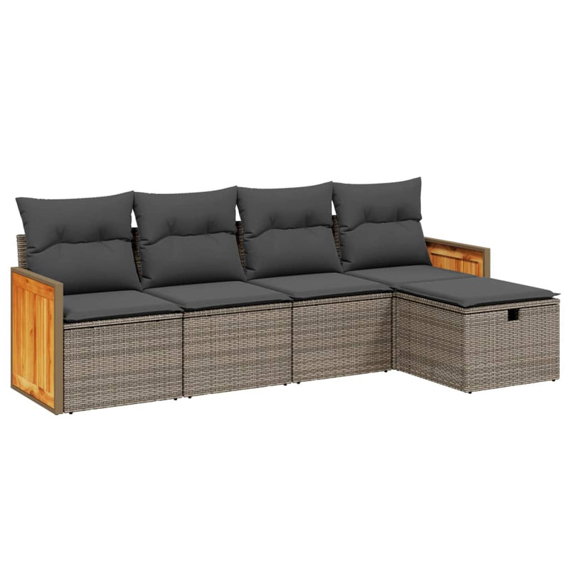 5 Piece Garden Sofa Set with Cushions Grey Poly Rattan