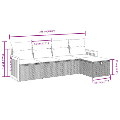 5 Piece Garden Sofa Set with Cushions Grey Poly Rattan