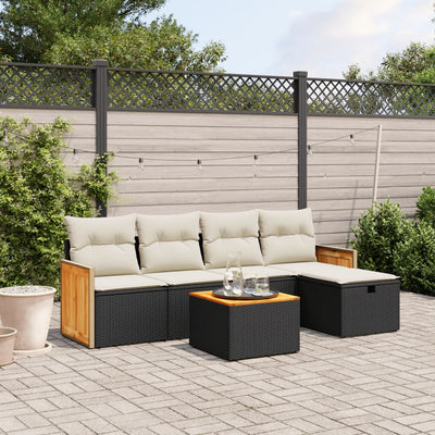 6 Piece Garden Sofa Set with Cushions Black Poly Rattan