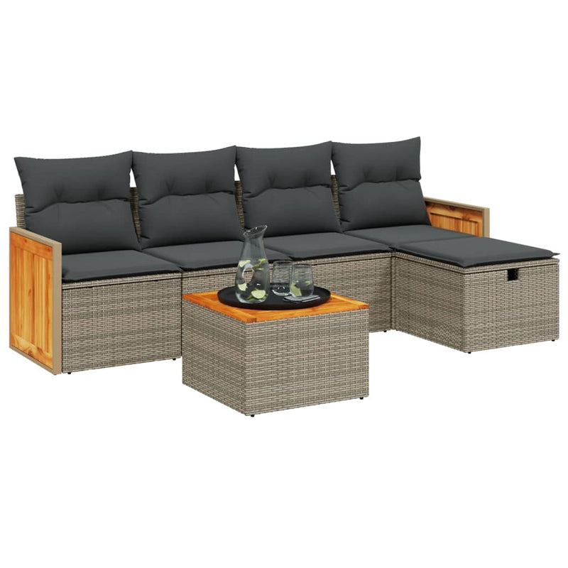 6 Piece Garden Sofa Set with Cushions Grey Poly Rattan