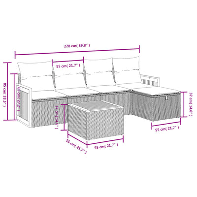 6 Piece Garden Sofa Set with Cushions Grey Poly Rattan