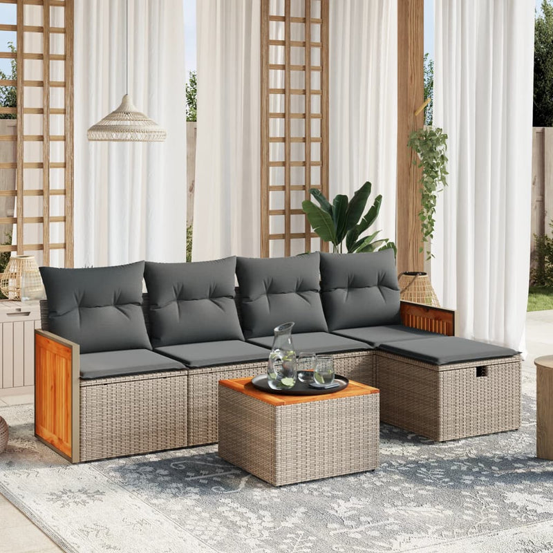 6 Piece Garden Sofa Set with Cushions Grey Poly Rattan