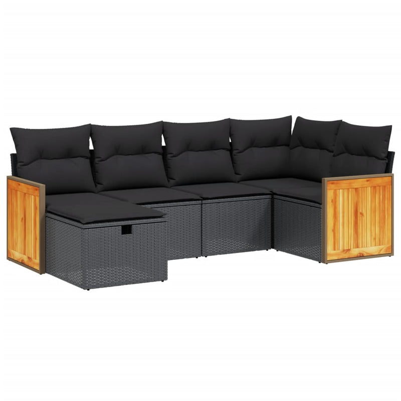 6 Piece Garden Sofa Set with Cushions Black Poly Rattan