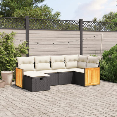 6 Piece Garden Sofa Set with Cushions Black Poly Rattan