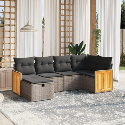 6 Piece Garden Sofa Set with Cushions Grey Poly Rattan