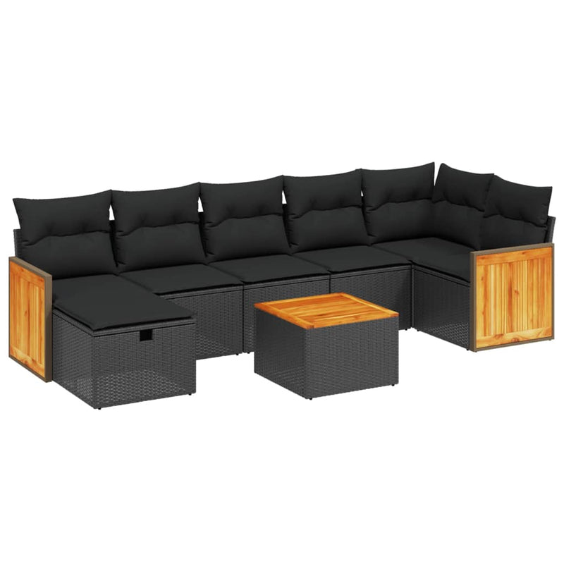 8 Piece Garden Sofa Set with Cushions Black Poly Rattan