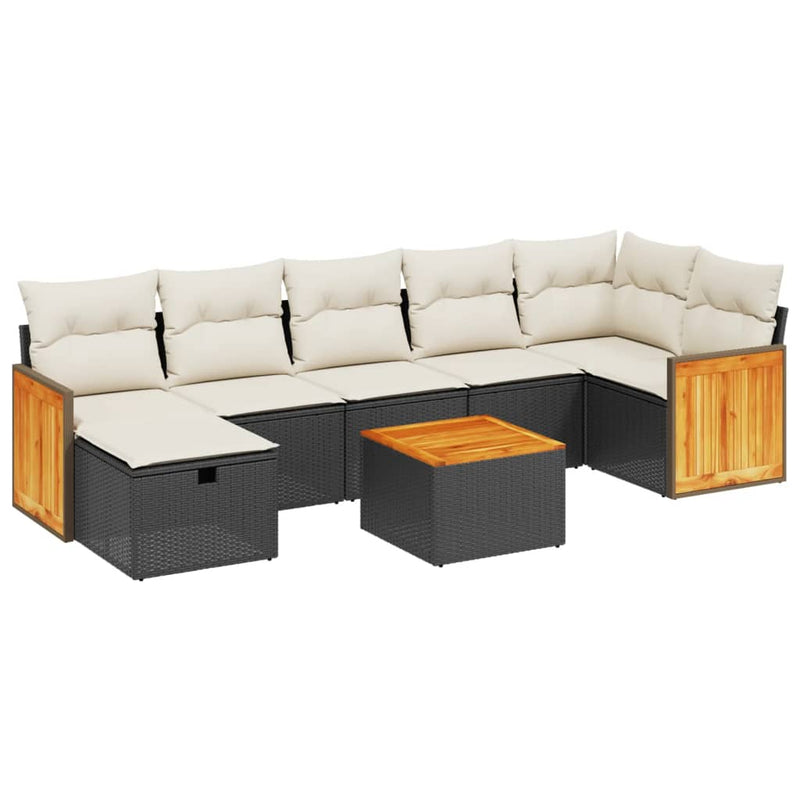 8 Piece Garden Sofa Set with Cushions Black Poly Rattan