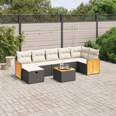 8 Piece Garden Sofa Set with Cushions Black Poly Rattan