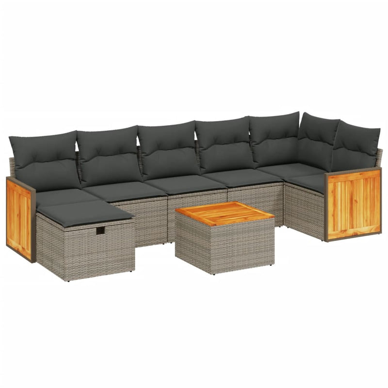 8 Piece Garden Sofa Set with Cushions Grey Poly Rattan