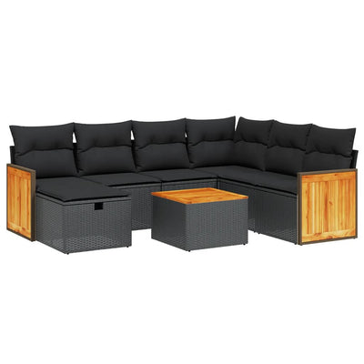 8 Piece Garden Sofa Set with Cushions Black Poly Rattan