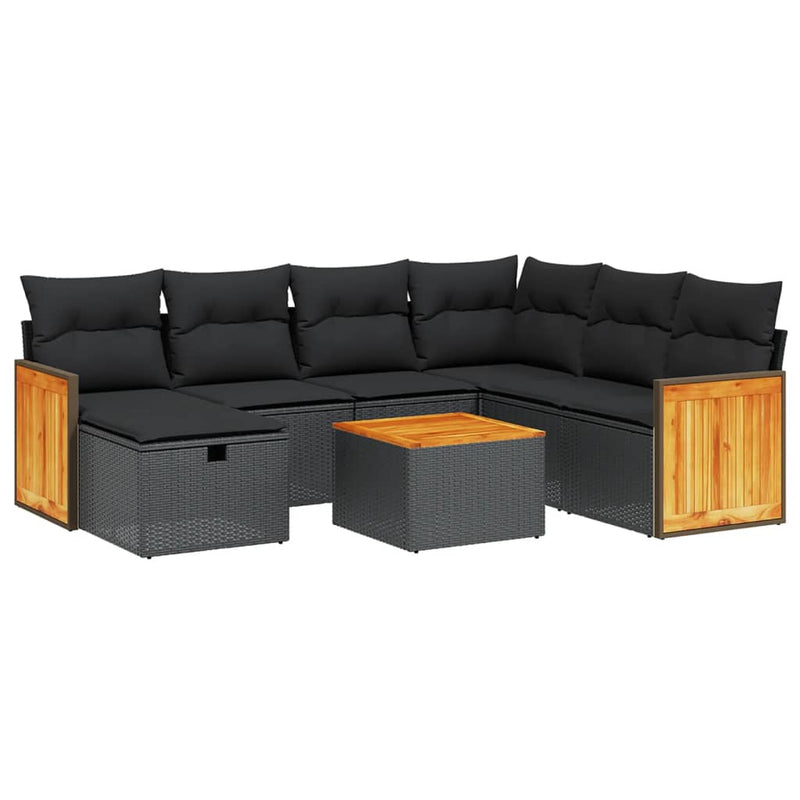 8 Piece Garden Sofa Set with Cushions Black Poly Rattan