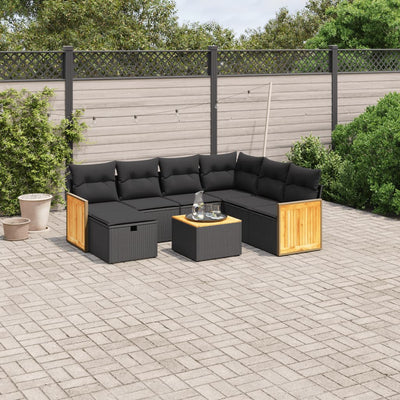 8 Piece Garden Sofa Set with Cushions Black Poly Rattan