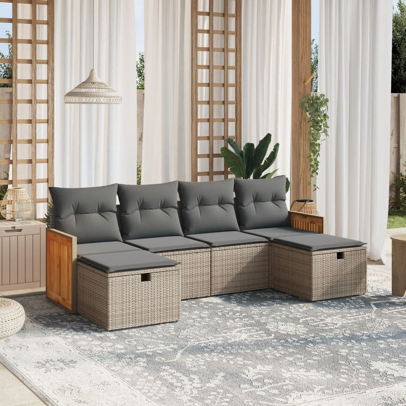 6 Piece Garden Sofa Set with Cushions Grey Poly Rattan