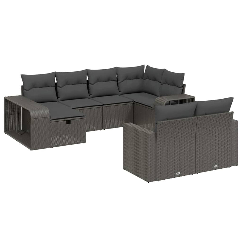 10 Piece Garden Sofa Set with Cushions Black Poly Rattan