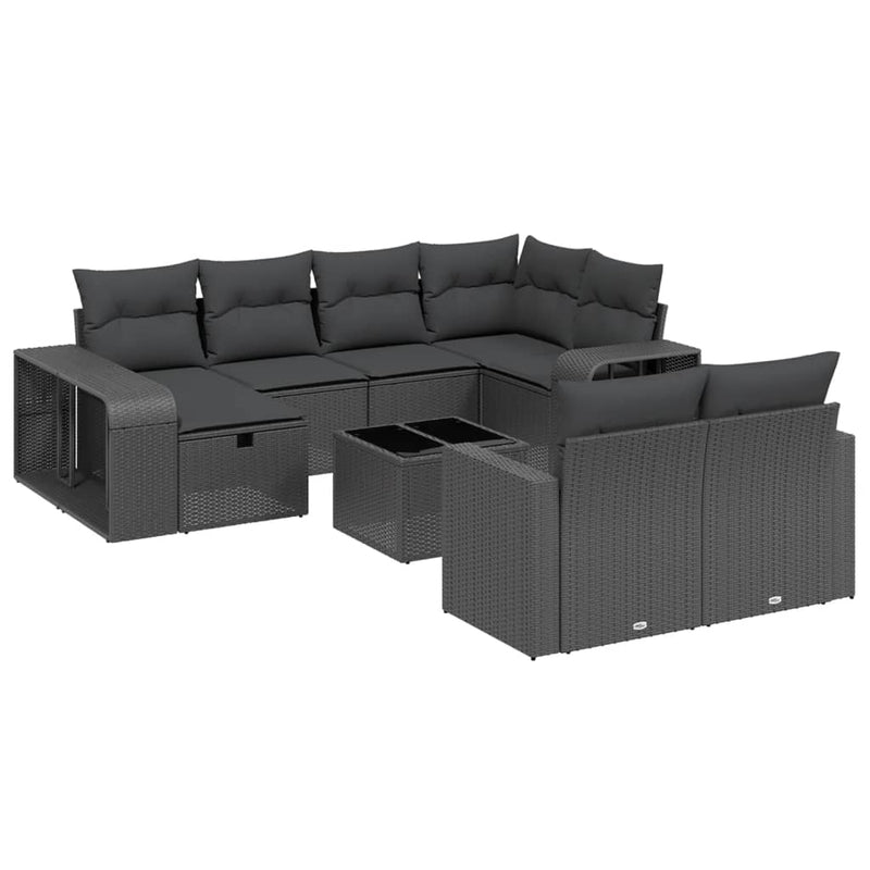 11 Piece Garden Sofa Set with Cushions Black Poly Rattan