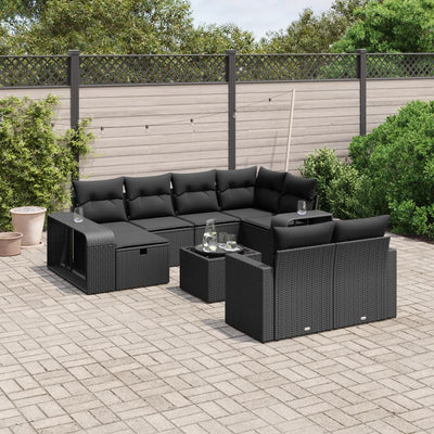 11 Piece Garden Sofa Set with Cushions Black Poly Rattan