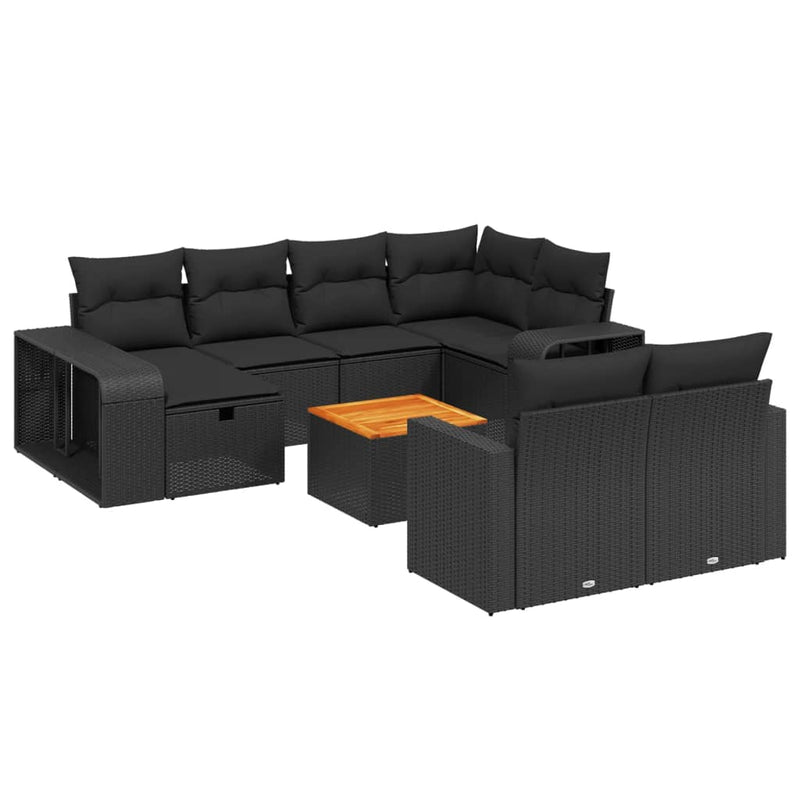 11 Piece Garden Sofa Set with Cushions Black Poly Rattan