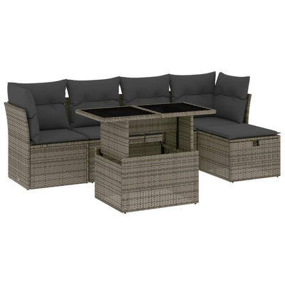 6 Piece Garden Sofa Set with Cushions Grey Poly Rattan