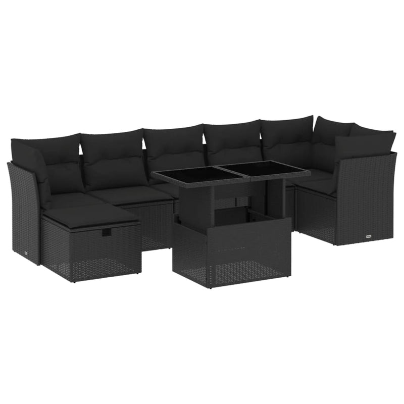 8 Piece Garden Sofa Set with Cushions Black Poly Rattan