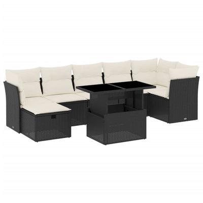 8 Piece Garden Sofa Set with Cushions Black Poly Rattan