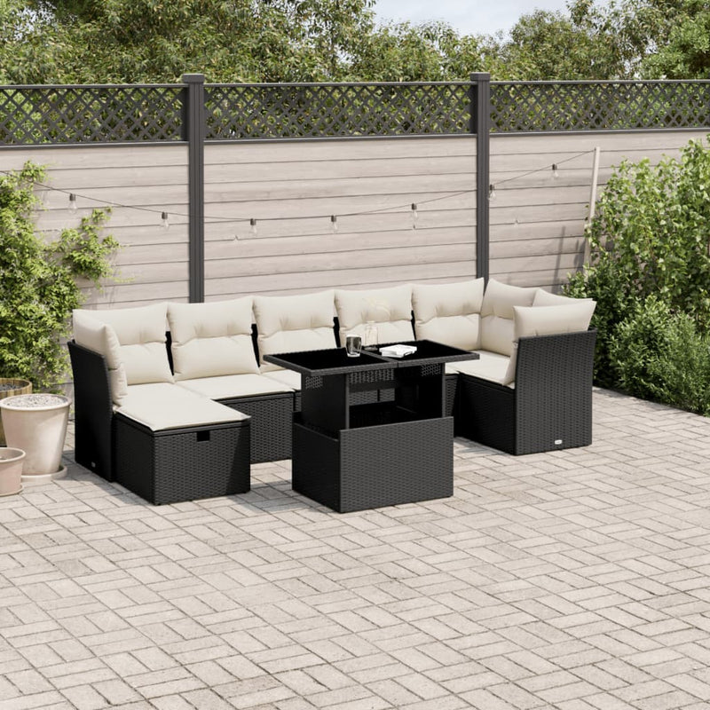 8 Piece Garden Sofa Set with Cushions Black Poly Rattan