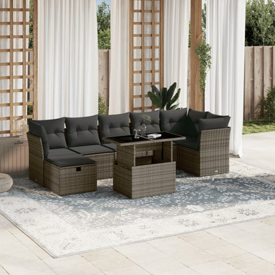 8 Piece Garden Sofa Set with Cushions Grey Poly Rattan