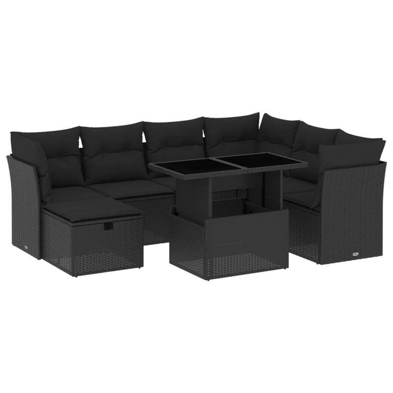 8 Piece Garden Sofa Set with Cushions Black Poly Rattan