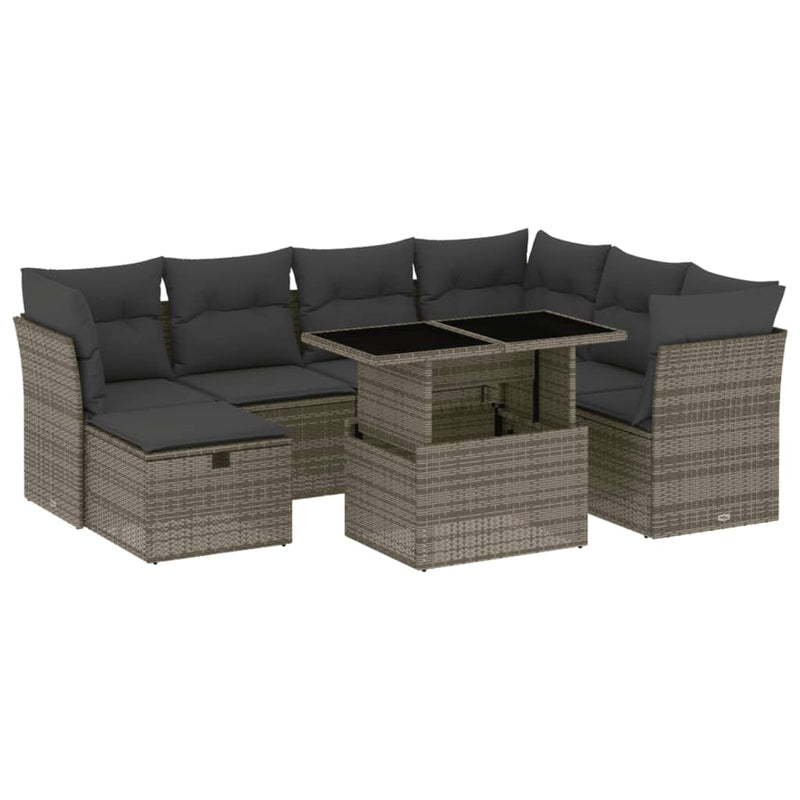 8 Piece Garden Sofa Set with Cushions Grey Poly Rattan