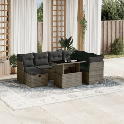 8 Piece Garden Sofa Set with Cushions Grey Poly Rattan