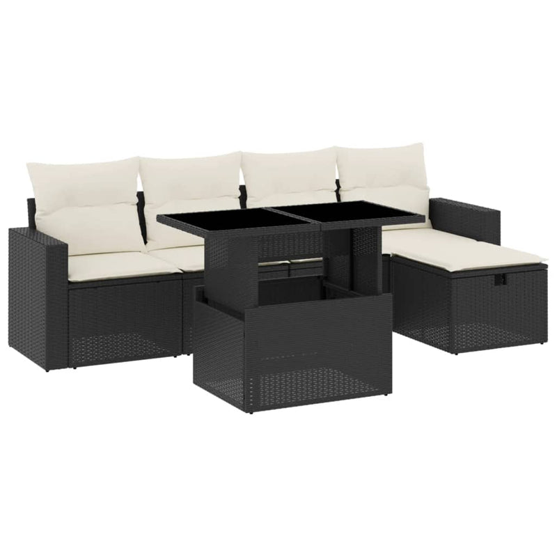 6 Piece Garden Sofa Set with Cushions Black Poly Rattan