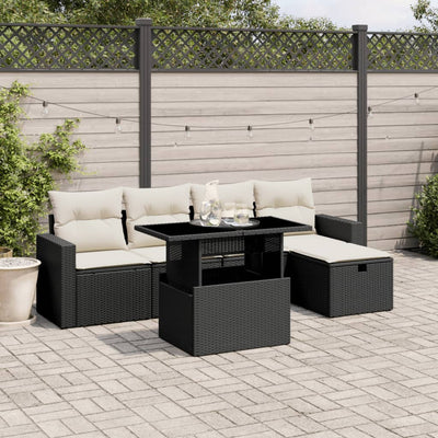 6 Piece Garden Sofa Set with Cushions Black Poly Rattan